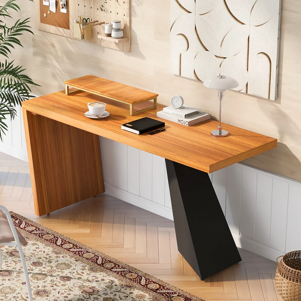 

63"Modern Executive Desk Rustic Industrial Wooden Writing Desk Study Desk with Monitor Stand Rectangular Computer Home Office