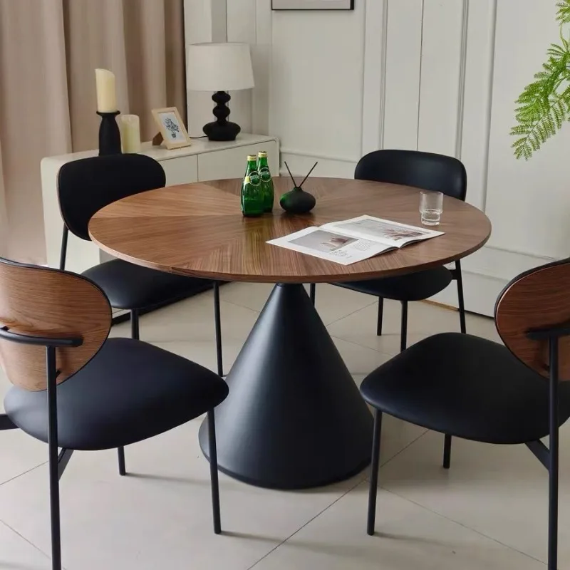 

Medieval solid wood dining table round table household size round table French retro simple dining