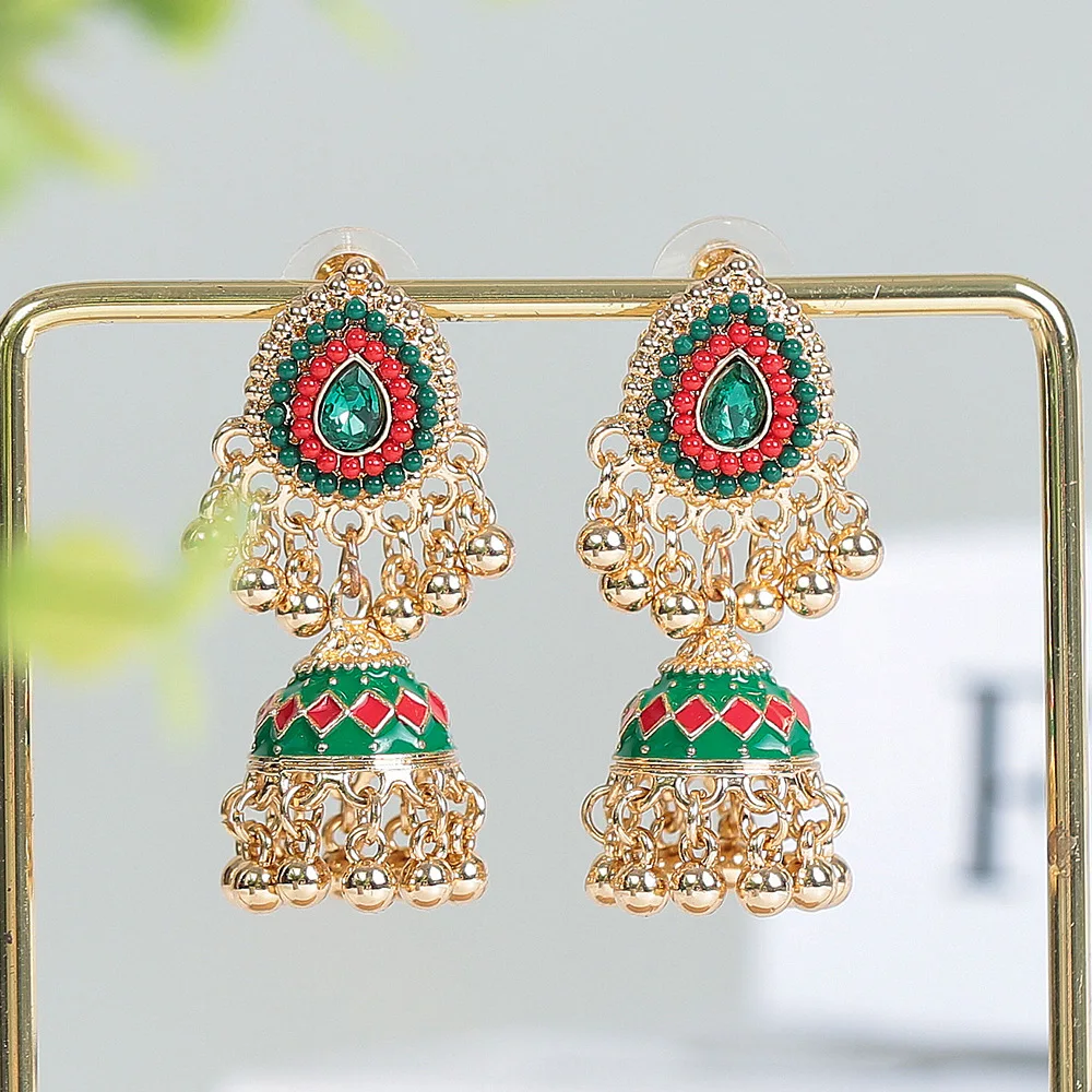 Bohemian Colorful Beads Ethnic Earrings Women's 2024 Fashion Enamel Lantern Long Earrings Indian Jhumkas Wedding Jewelry