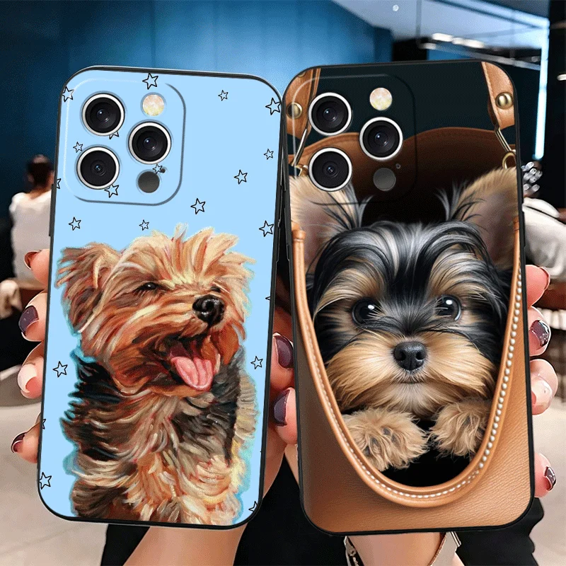 Funda de Silicona para Teléfono con Diseño de Yorkshire Terrier para iPhone 11 12 13 14 15 16 17 Pro Max 16E 17E Air Mini X XS, Negra, Suave