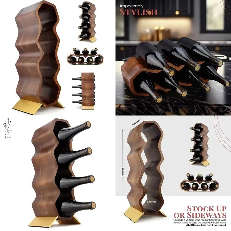 7 Bottle 2 Tier Freestanding Wooden Wine Rack Countertop Table Cabinet for Kitchen Home Bar Storage