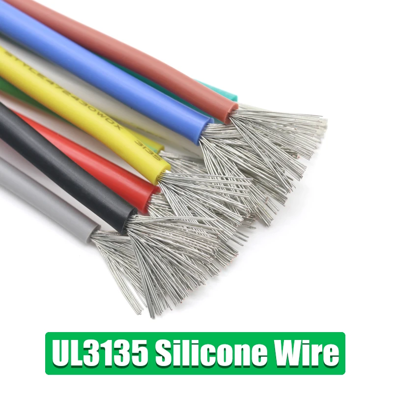 2 Meters UL3135 Wire Silicone Insulation Tinned Copper 30 28 26 24 22 20 18 16 14 12AWG High Temperature Heat Resistant Cable