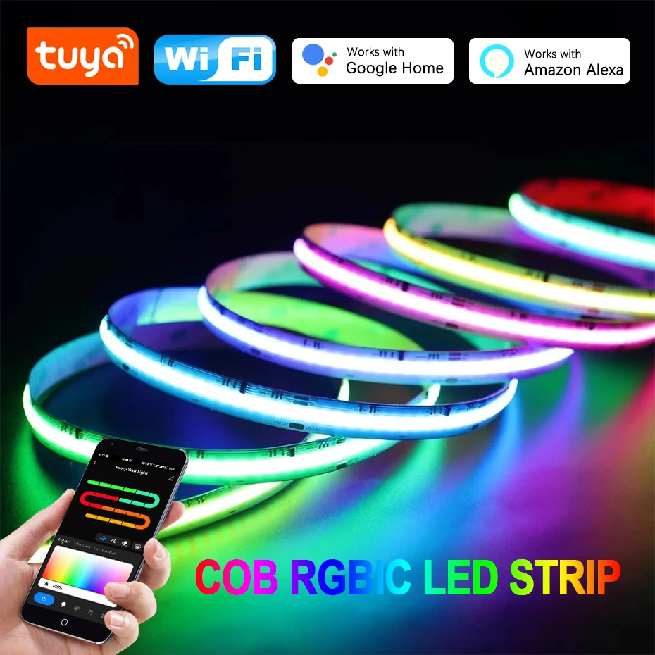 24V Tuya RGBIC COB LED Strip Light Tape WIFI,Bluetooth,Infrared 420Leds/m Addressable Flexible RGB IC LED Lamp Remote Control