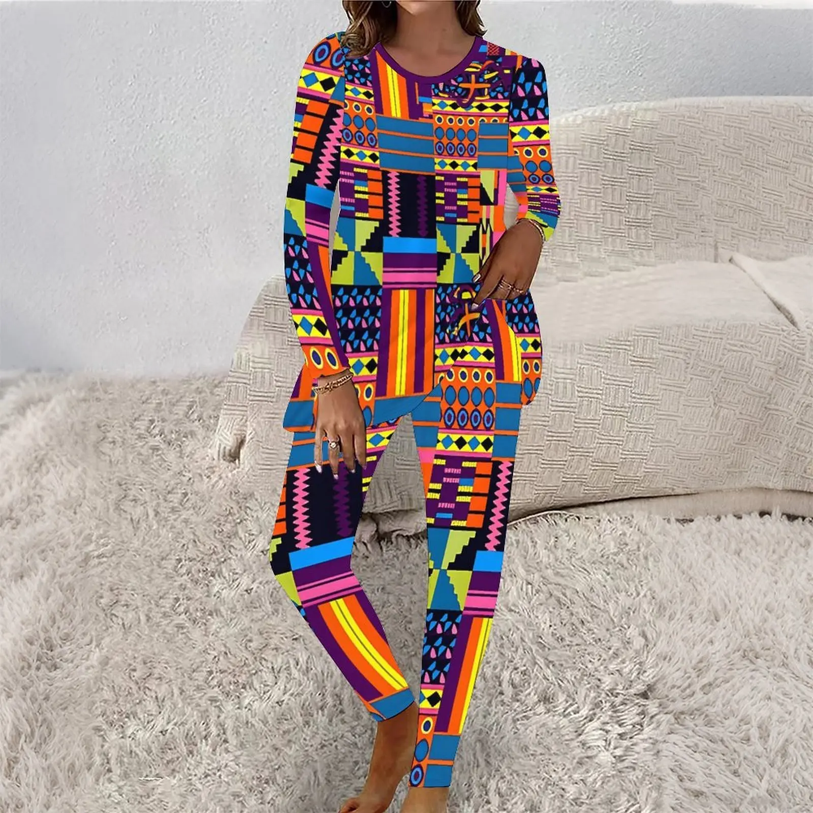 Women Print Two Piece Set Vacation Long Sleeved Fashion Retro Tops Everyday Exercise Leggings