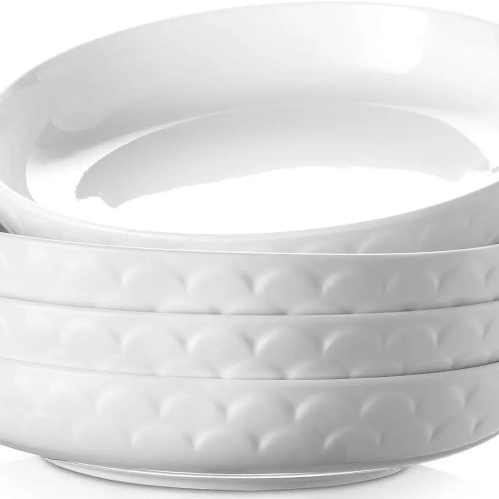 

Pasta Bowls Set of 4 for Large Portions, 54 oz Textured Motif Large Salad Serving Bowls, Ceramic Plates, White Soup Bowl for Kit