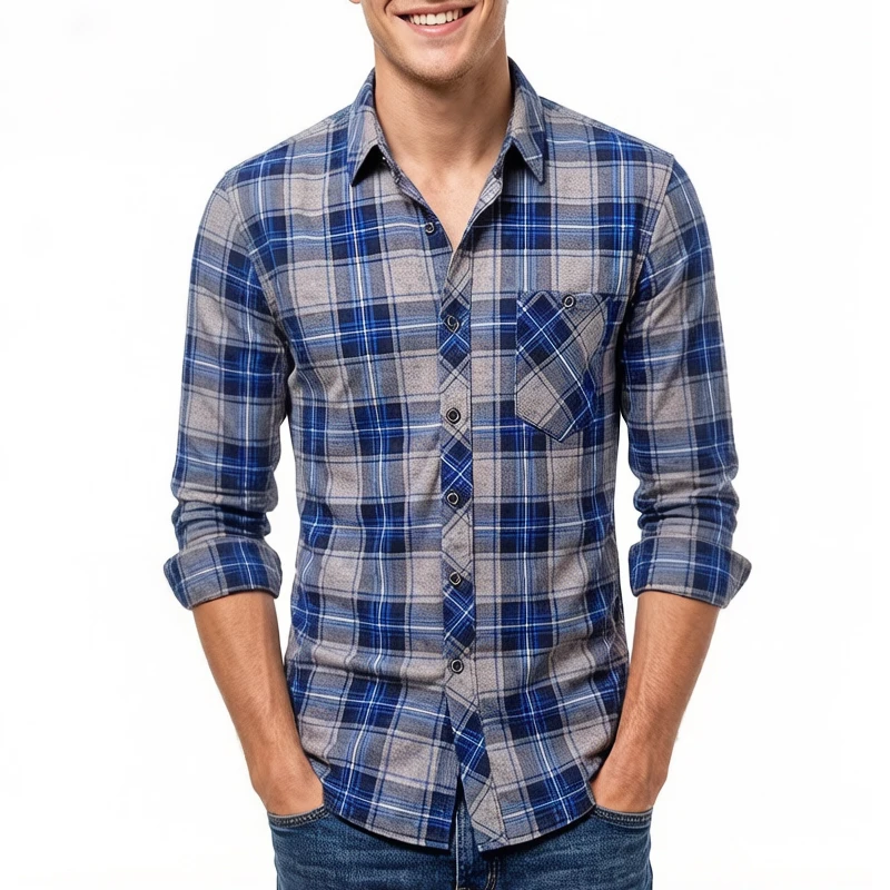

New Men's Plaid Button Down Shirts Long Sleeve Dress Shirt Wrinkle Free Casual Gingham Shirts