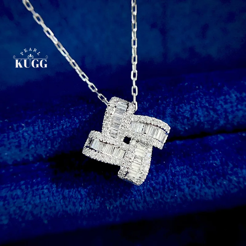 

KUGG 100% 18K White Gold Necklace Elegant Style Real Natural Diamond Pendant Necklace for Women Brithday Gift Fine Jewelry