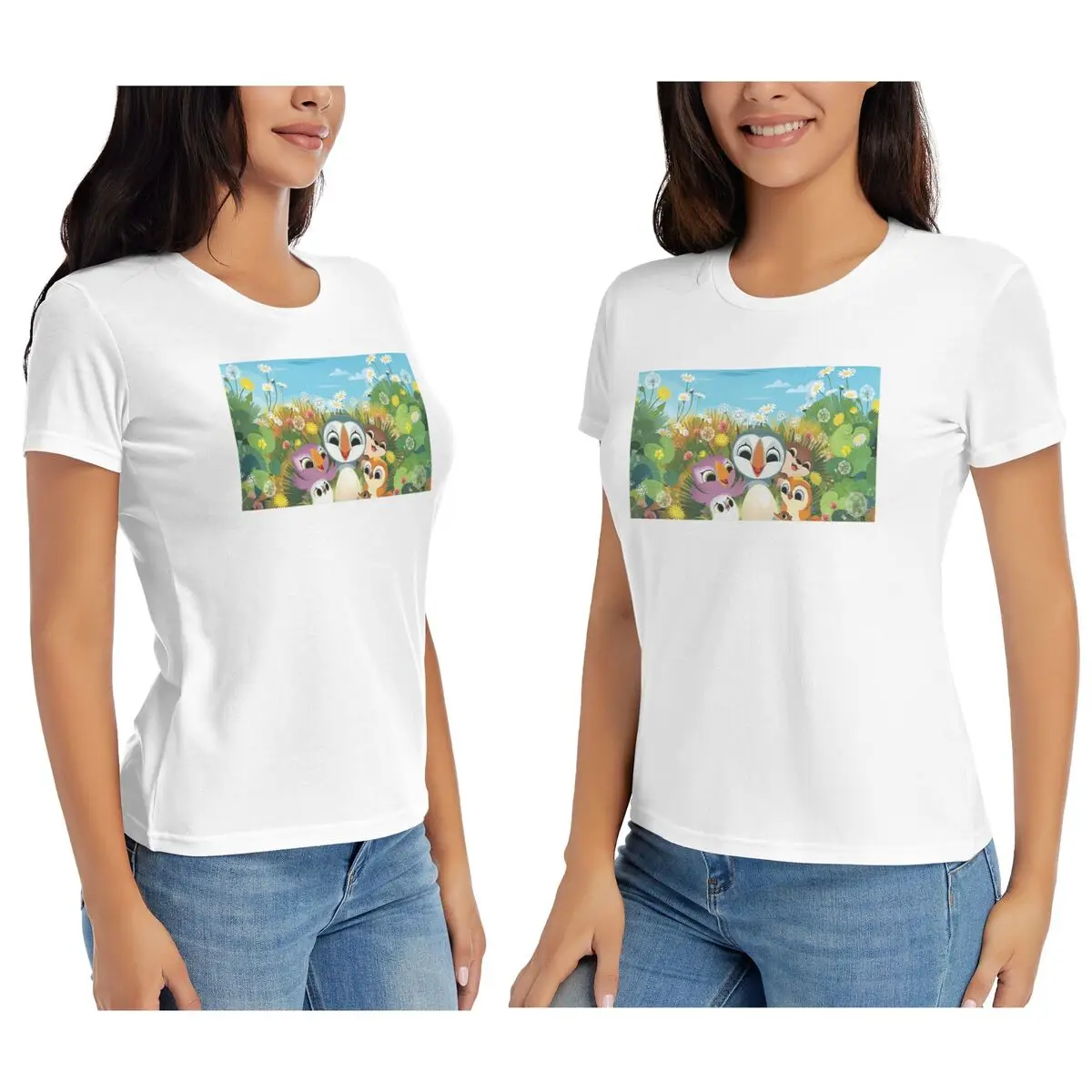 女性 Tシャツ パフィンロック漫画夏半袖 Tシャツクルーネックコットン Tシャツ服トップスストリート