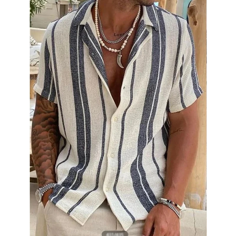 

Casual Short Sleeve Fitted Polo Shirt Top Men Clothing New Arrival Lapel Button-up T Shirt for Man Retro Tree Print Beach Shirt