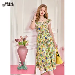 ELFSACK Retro lace patchwork floral dress for women, new summer vacation princess dress for 2024