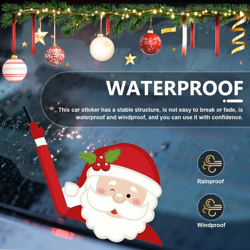 

Рождественский Санта-Клаус, наклейка на заднее стеклоочиститель, забавный зимний праздничный декор, автомобильные аксессуары, наклейка на окно автомобиля, бампер, милые наклейки на автомобиль