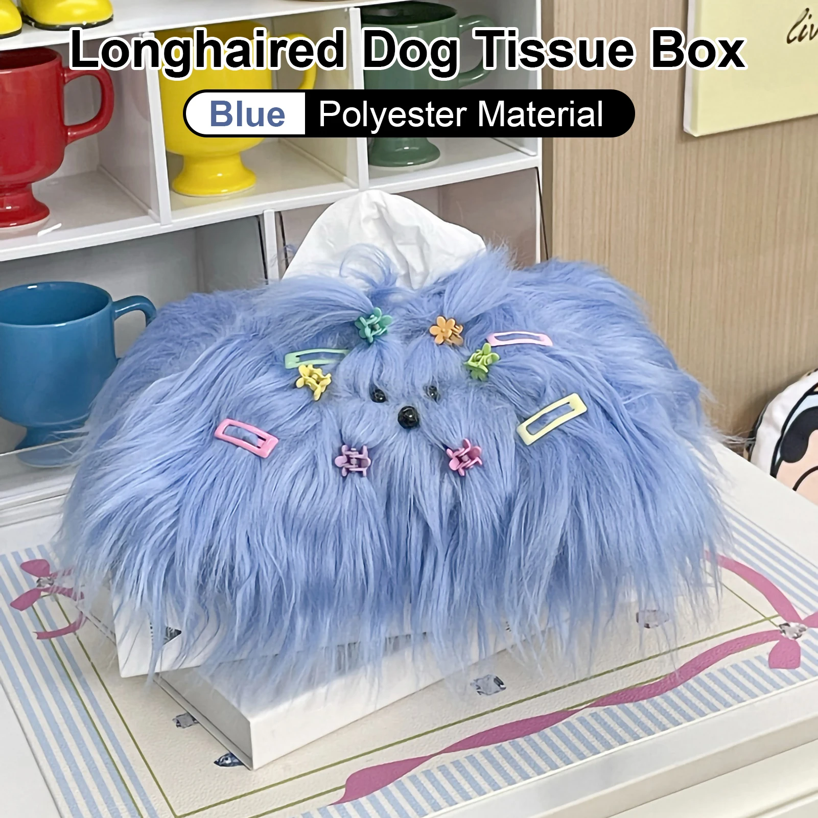 Cute Long Haired Puppy Tissue Box Car Home Kawaii Plush Tissue Boxes Tissue Storage Case Container Desktop Paper Organizer New