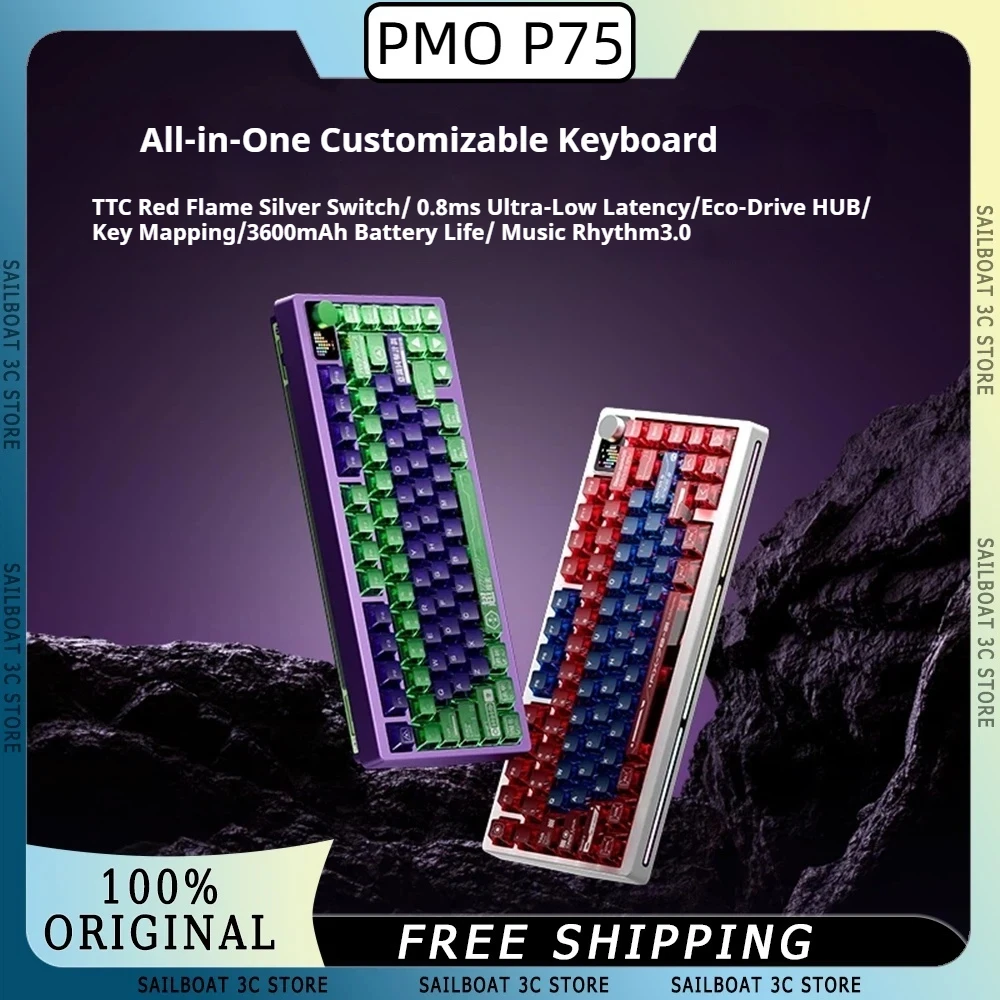 

PMO P75 Mechanical Keyboard 75% Bluetooth Wireless Keyboard for Gaming with 10000mAh Battery PBT Keycaps RGB HiFi Sound Hot-Swap