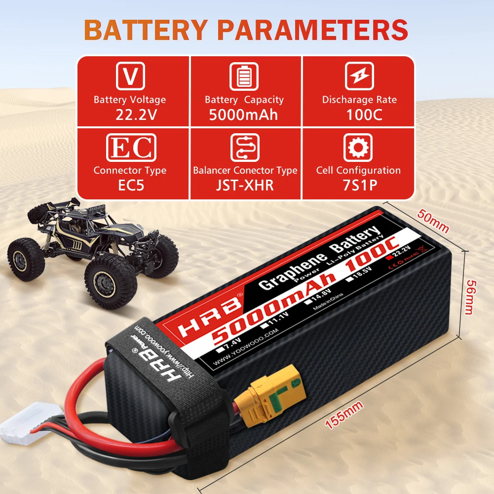 HRB 6S 6000mah بطارية الجرافين 100C 22.2V RC يبو البطارية مع موصل XT90-S ل RC هليكوبتر طائرة بدون طيار RC قارب