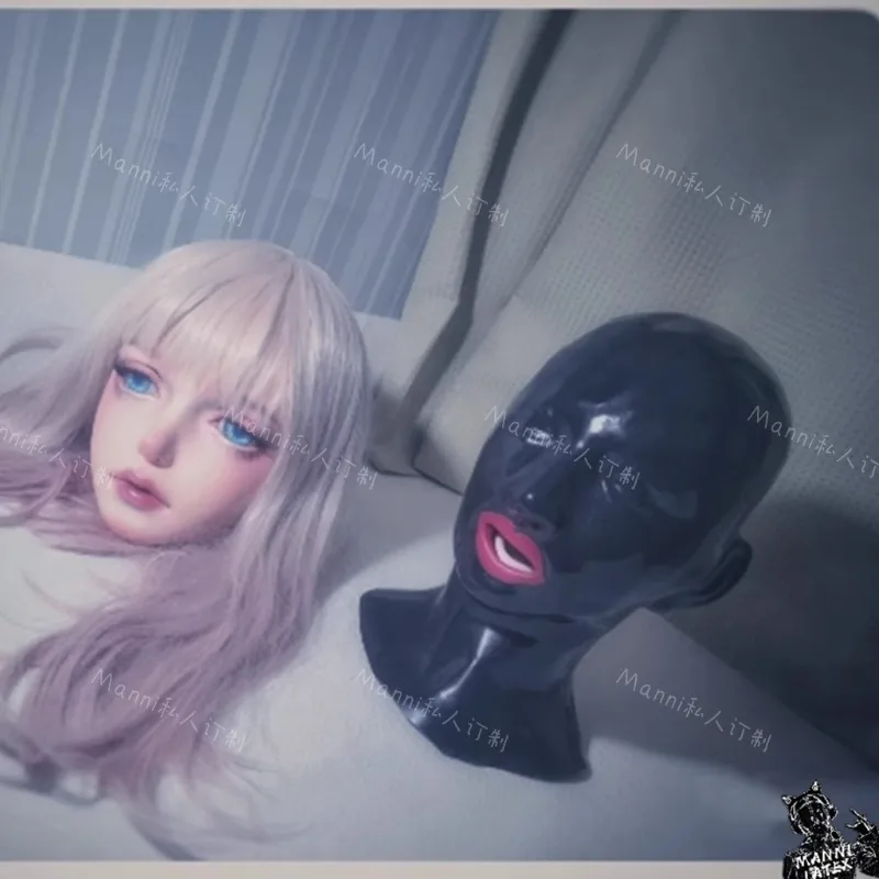 Copricapo tridimensionale personalizzato in lattice con labbra rosse, denti, lingua e body per maschera cosplay per ginnastica per ragazze