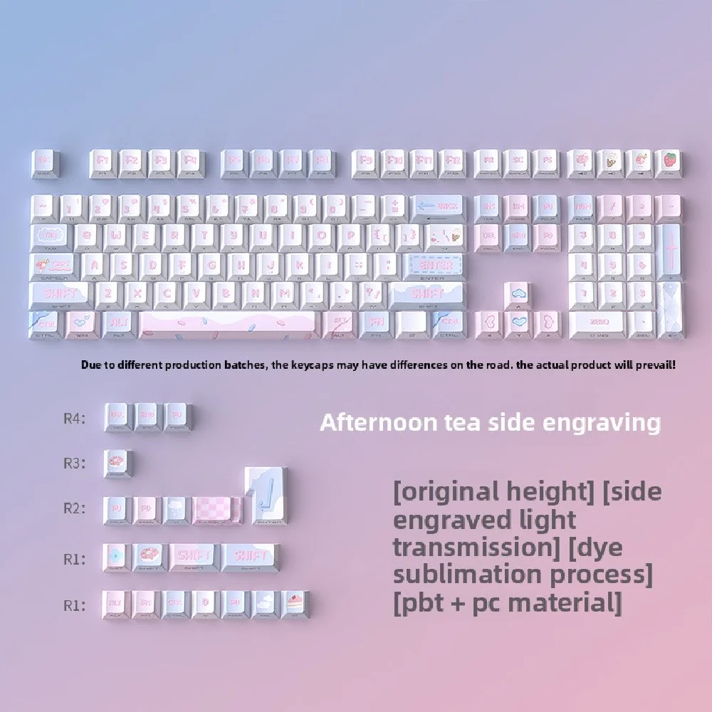 

Механические колпачки для клавиш KUXM Mist Shadow послеобеденного чая, 128 клавиш, маленький полный набор, оригинальная высота, PBT, с боковой гравировкой, светящиеся