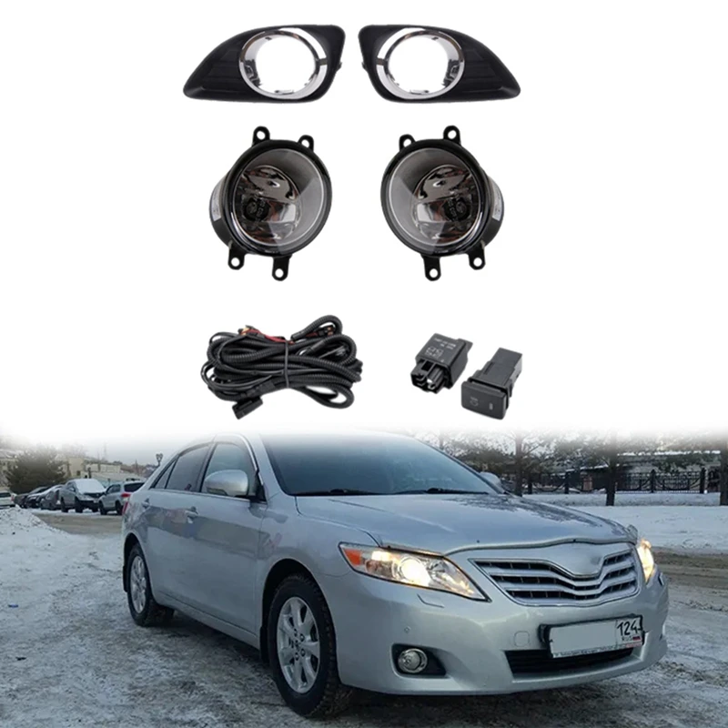 Fog Light Headlight Fog Lamp Cover Grill Bezel Switch Foglights Assembly For Toyota Camry XV40 2010 2011