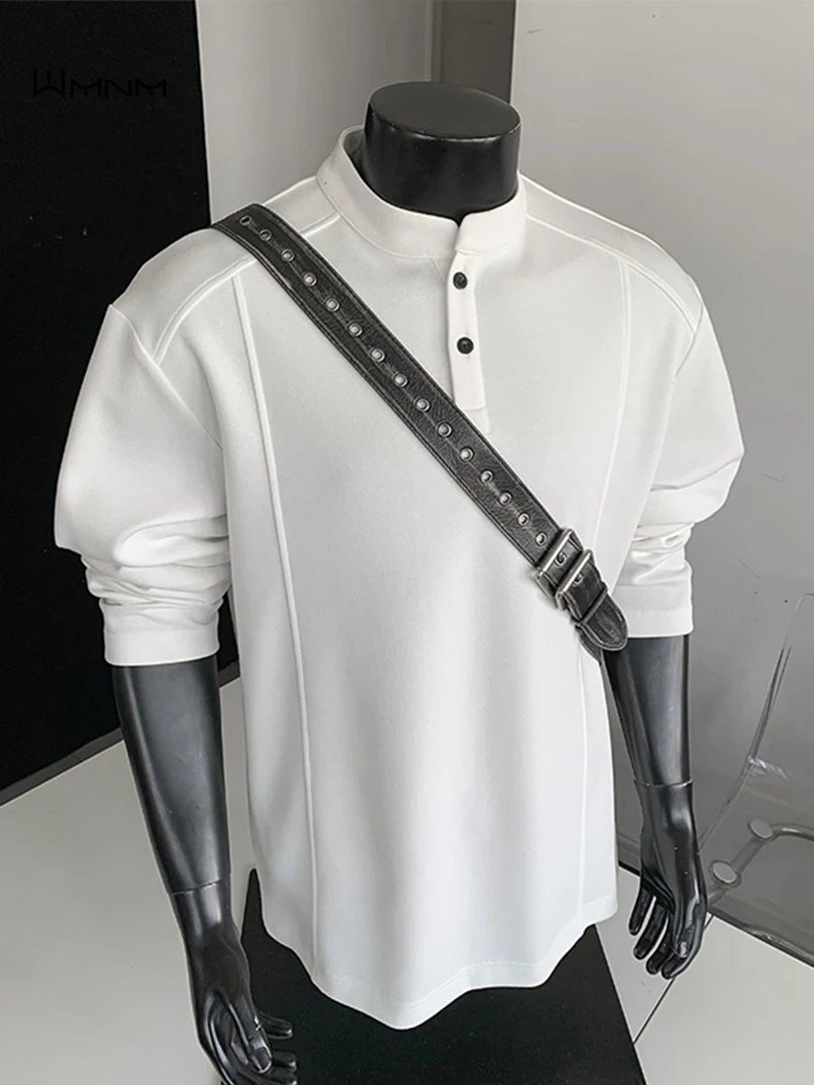 Deconstructed Patchwork Long Sve T-irt Casual Henry Collar f High Ne Base irt Loose Inner Wear Spring Faion