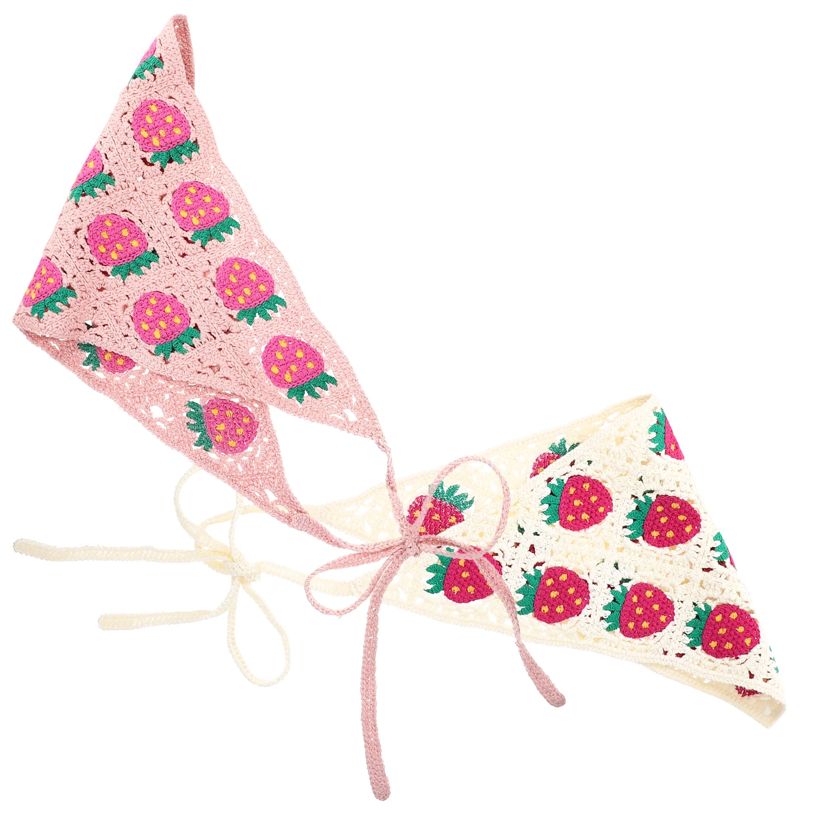 

2Pcs Crochet Hair Bandana Cute Headscarf for Women Strawberry and Color Decorative Accessory