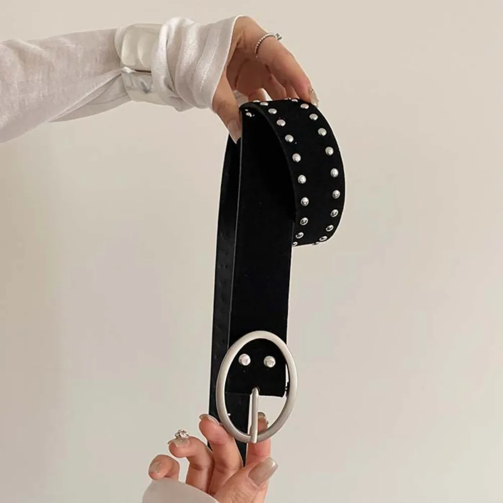 

Fashion Adjustable Rivet Waist Belt Jeans Decor Retro Y2K Wide Belt American Style Punk PU Leather Waistbands Ornament