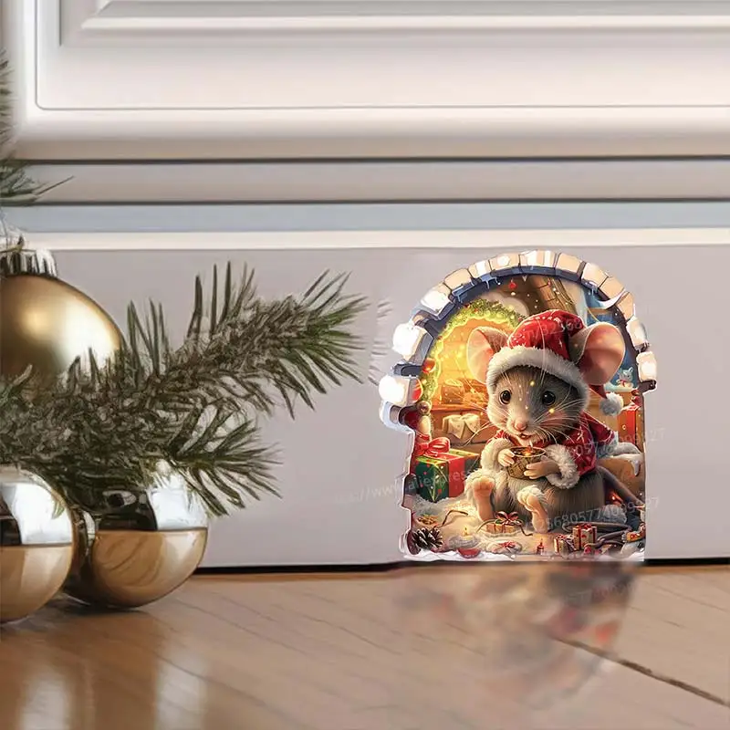 Weihnachten Maus Loch Dekoration Nette Cartoon Wand Aufkleber Wohnzimmer Wand Rand Hause Dekoration Wasserdicht Aufkleber M1050 – Detail 9
