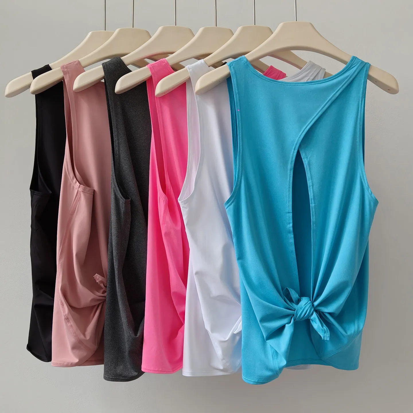 Damen Sommer Slim Fit Schnelltrocknende Ärmellose Rennweste Lose Fitnesskleidung Lässiges Yoga-Oberteil mit Bindung für Laufen und Aerobic – Detail 1