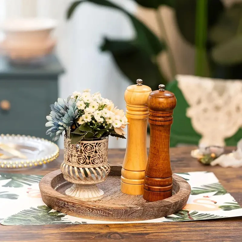 1Pc Round Wooden Tray Candle Holder Kitchen Countertop Multi-purpose Tray Home Decor for Farmhouse Dinning Table