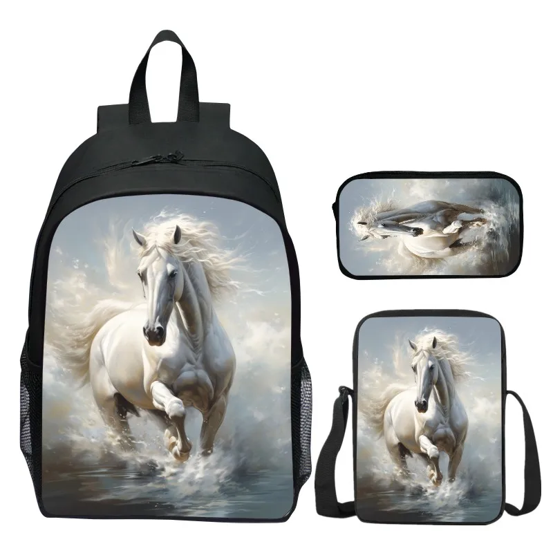 Mochila con estampado Digital de animales para niños, bolsos escolares para niñas, bolsa de libros para niños, moda de caballo, 3 piezas por juego