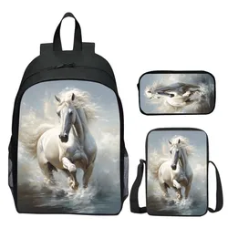 3pcs/set Digital printed animal horse fashion kids backpack for girls's school bags and boy's book bag