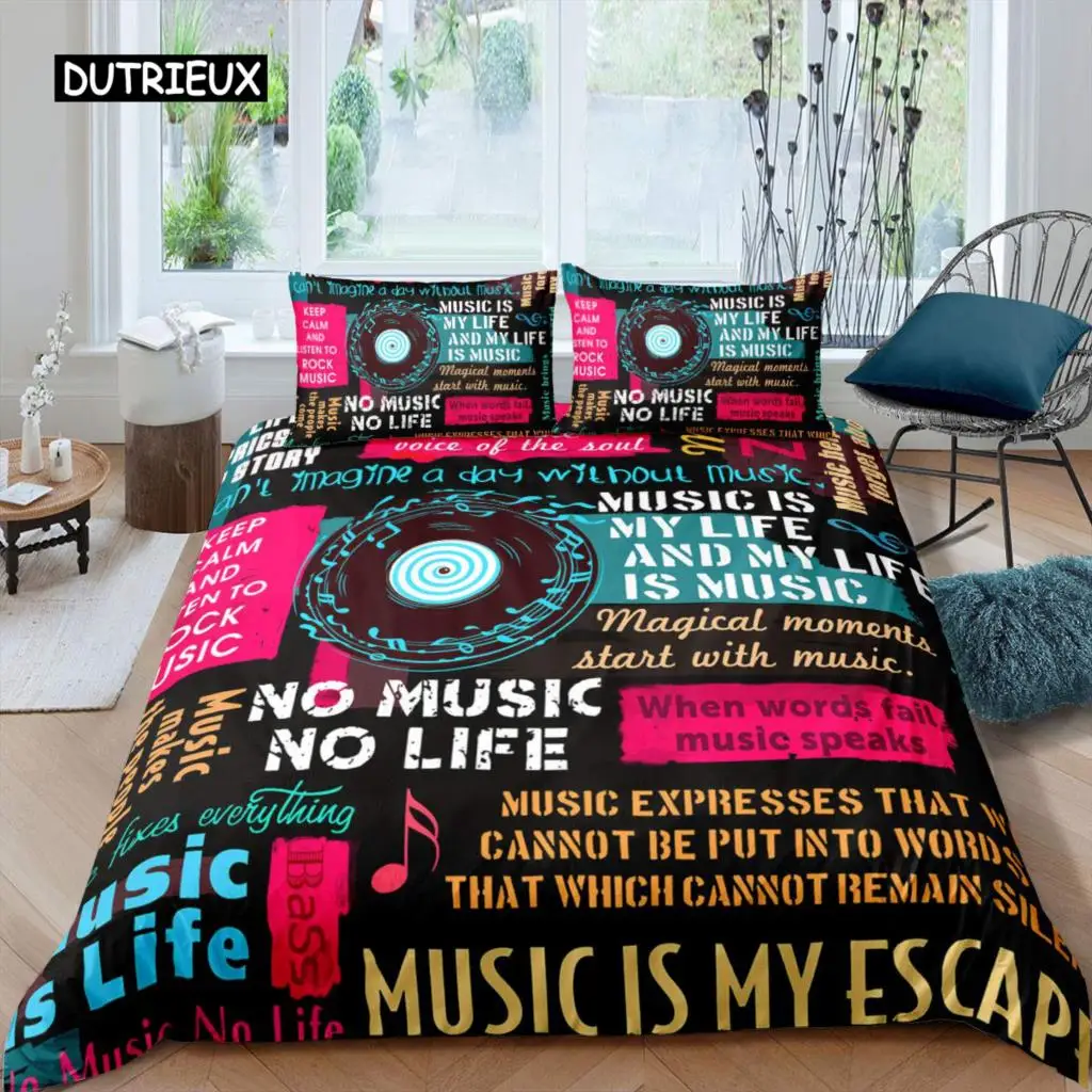 Rock Music Duvet Cover King Jazz Music Bedding Set for Teens Hip Hop Graffiti Comforter Cover Music Notes Polyester Quilt Cover