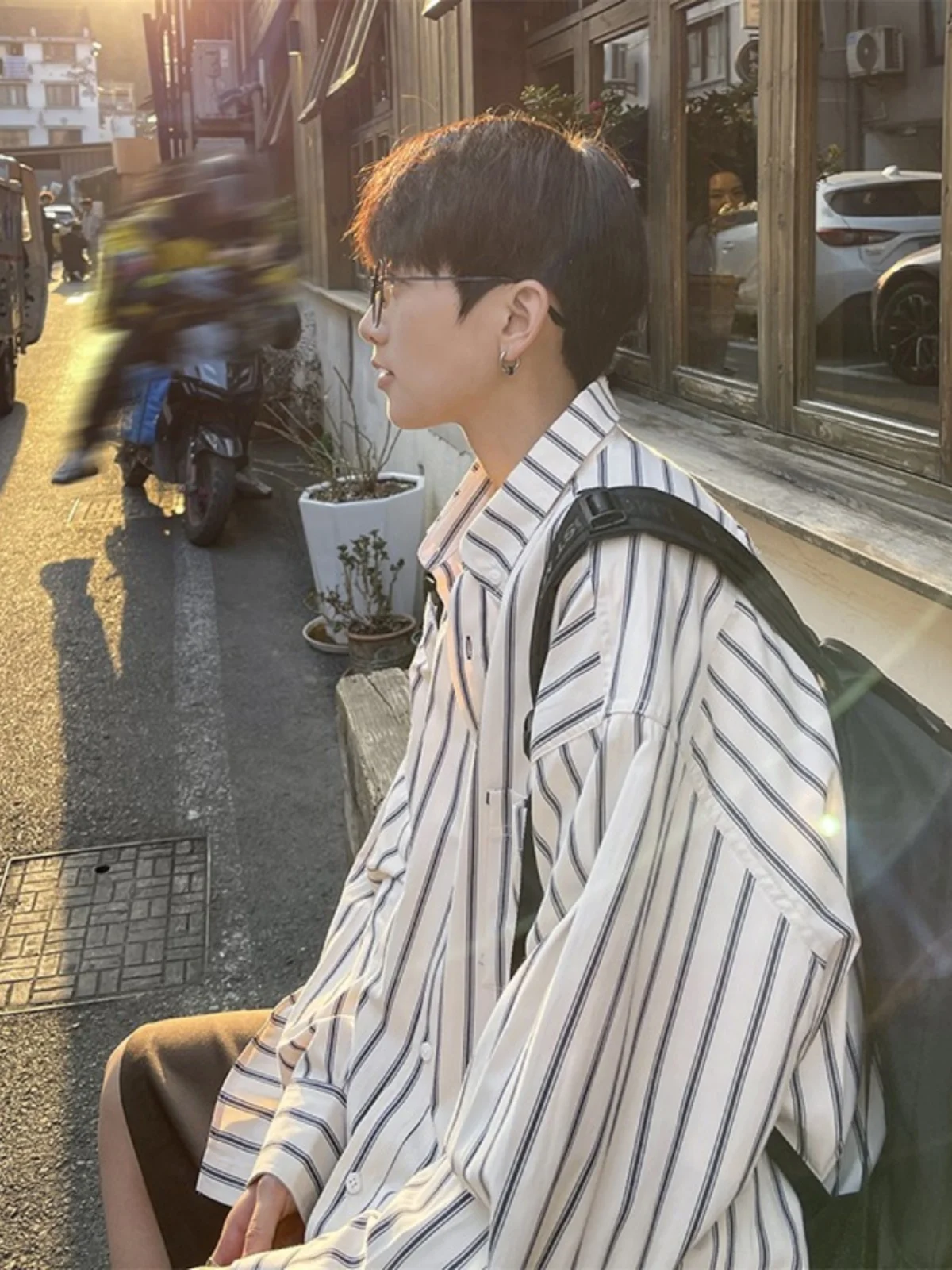 

Striped Long Sve Men's irt Youthful Feeling oulder Width Regular Cotton Casual Summer Faion Oversize Outerwear