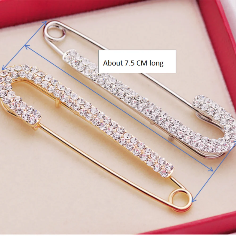 หรูหราโลหะ Pin ความปลอดภัย Pin Gold สี Silver Rhinestones เข็มกลัด Zircon กางเกงยีนส์ขนาดใหญ่หัวเข็มขัดกางเกงยีนส์