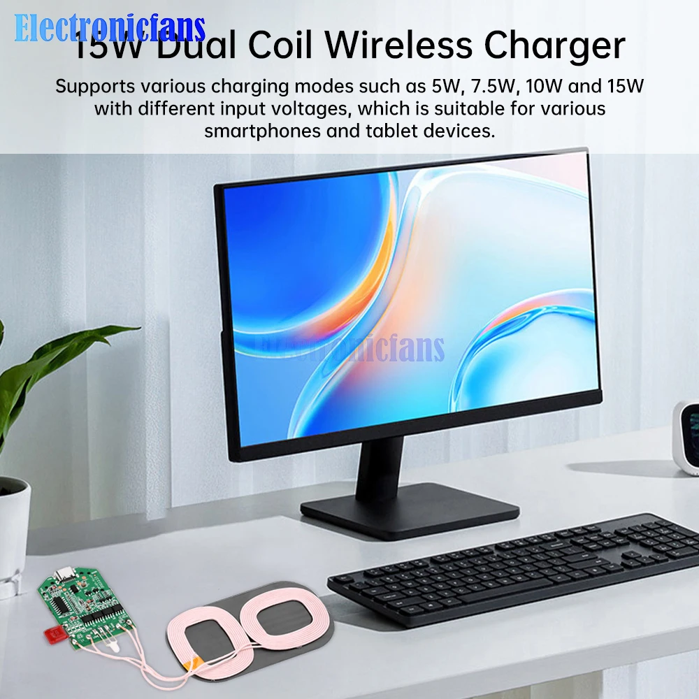 15W Dual Coil Wireless Charging Module Wireless Charger PCBA Multi-Purpose Home Car Device Wireless Charger