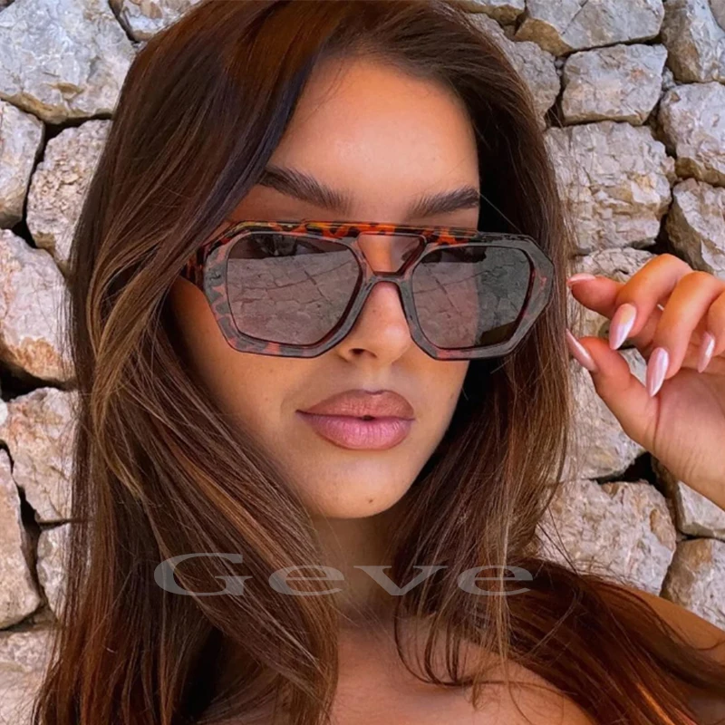 Leopard Blue Square Sunglasses Women Retro Double Bridge Luxury Brand Sun Glasses Female Fashion Shades Eyewear Oculos De Sol