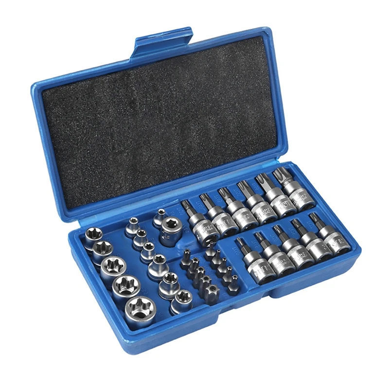 34Pcs/se Pressure Batch Sleeve Set/Chrome Vanadium Steel/inch/Sleeve Batch Head Set/machine Repair Auto Repair Professional Tool