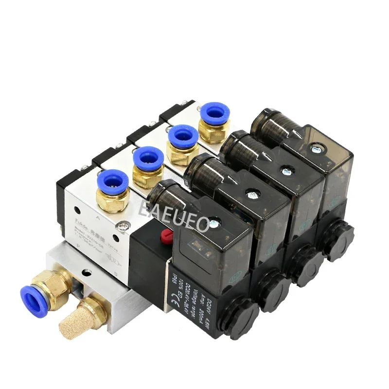 

220V 24V Multi Option 3V210-08 Pneumatic Solenoid Valve Block With Muffler Fitting Base Manifold 2/3/4/5/6 Row 3 Port