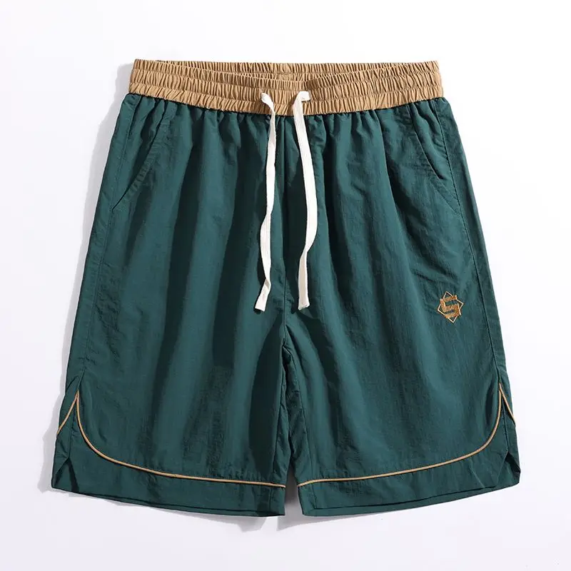 Summer Casual Loose Fit Sporty Shorts Five-Quarter Length Polyester Fiber Thin Splice Trendy Hong Kong Style Men's Pants