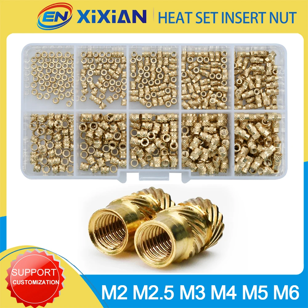 Heat Set Insert Nut M2 M2.5 M3 M4 M5 M6 Brass Hot Melt Threaded Inserts Knurled Double Twill Embedment Copper Nut Assortment Kit