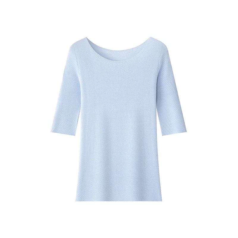 Damska Jesienna Nowa Bezszwowa Ultracienka Koszulka Dzianinowa z Mieszanki Lyocellu, Jedwabiu Morwowego i Naturalnego Jedwabiu, Wyszczuplająca, z Efektem Wodnej Falki