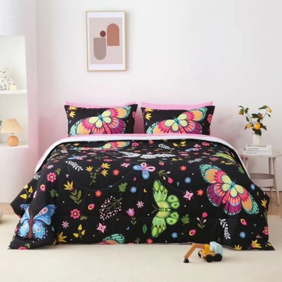 

Comforter Set Size for Girls Colorful Flowers Leaves Bedding Set for Teens 7 Pcs Bed in A Bag Super Soft All Season