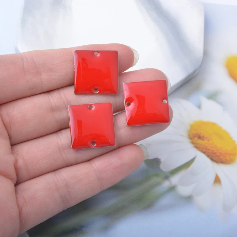 10 Stück Kupfer-Zweiseitige Emaille-Quadrat-Anhänger-Verbinder für Halsketten, Armbänder, Schlüsselanhänger, DIY-Schmuck und Ohrringherstellung – Detail 7