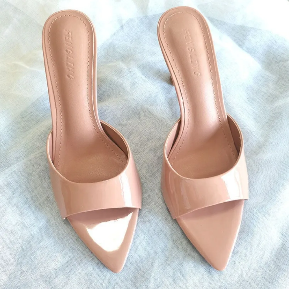

Women's Slippers Summer Outside Pointed Nude High Heels Women's Stiletto Sandals Women's 2026 New Patent Leather Slippers Woman