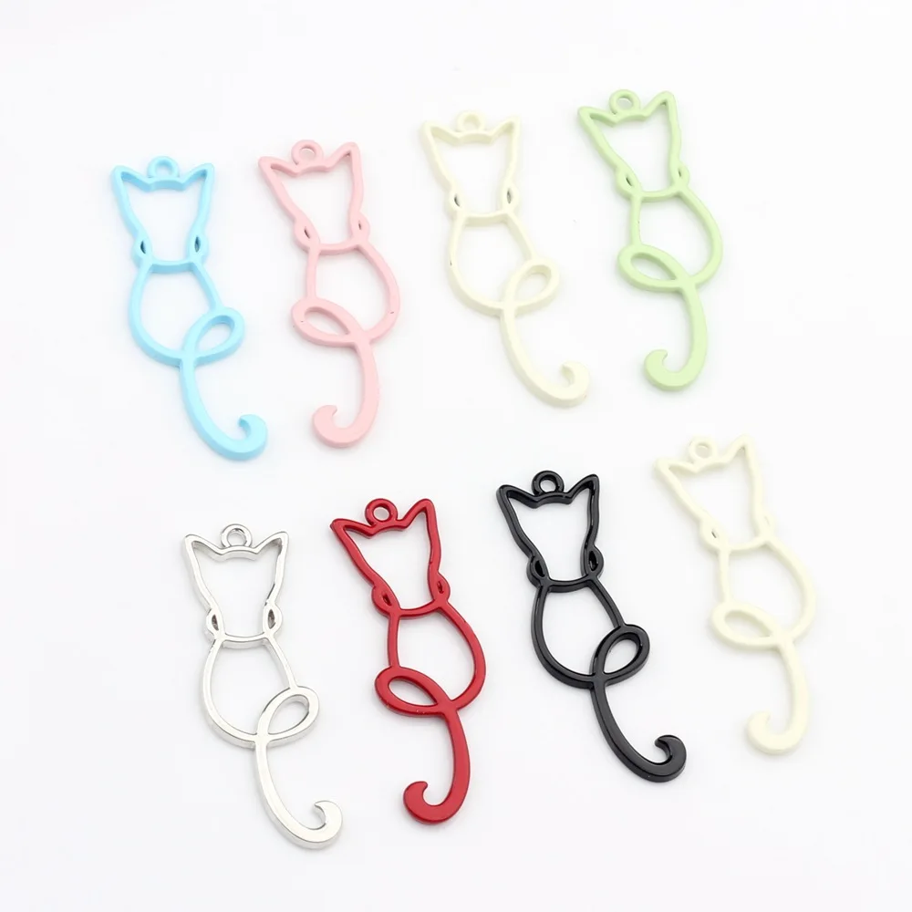 10pcs Macaron Cat Animal Hollow Pendant Charms Alloy DIY Bracelet Jewelry Earrings Necklace Findings Accessory Handmade Marking