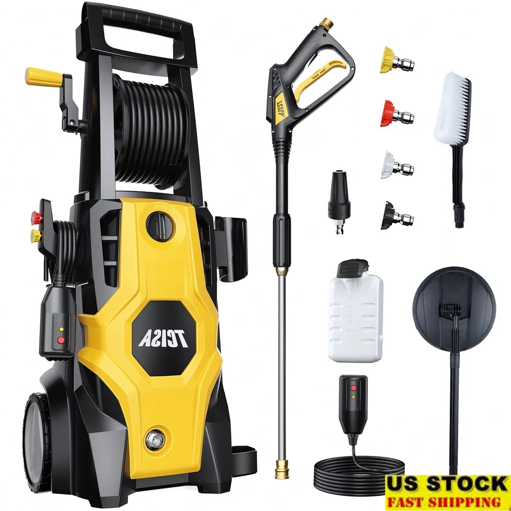 

Электрическая мойка высокого давления 4200 фунтов на квадратный дюйм, 3 галлона в минуту, шнур питания 35 футов, шланг 20 футов, 5 насадок, мыльная пушка, система общего остановки, уборка на открытом воздухе