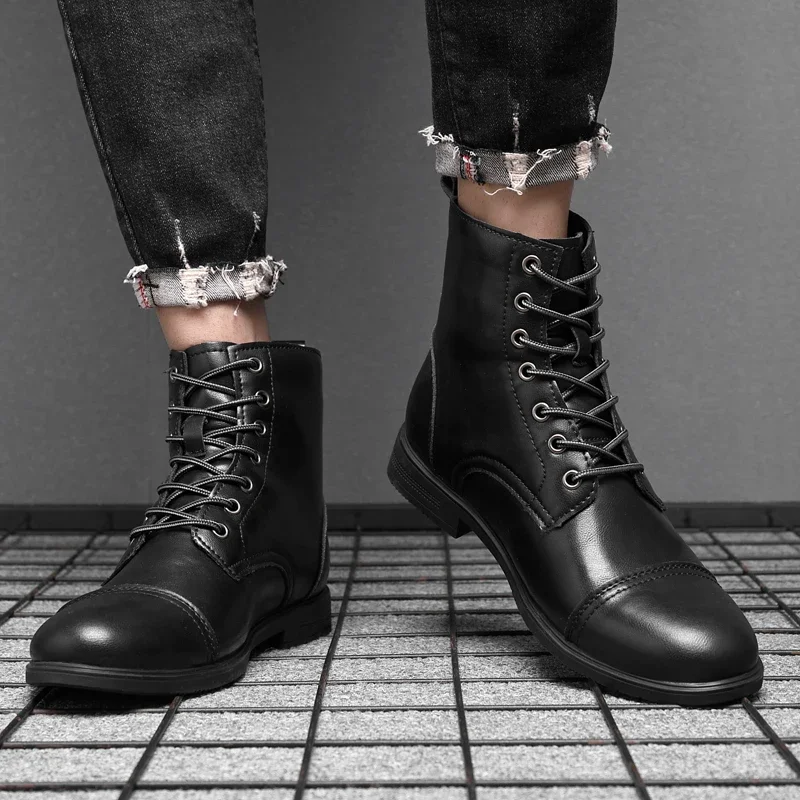 

Men's Retro High Top Leather Boots Business Casual Formal Boots High Top Leather Surface Waterproof and Oil Resistant Men's Shoe