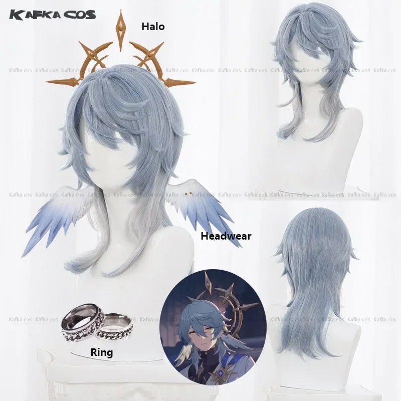 Honkai Star Rail Latest Sunday Cosplay Wig Light Blue Hair Mr. Sunday Game Uniform Prop Halo Wind Headwear Rings Halloween Party