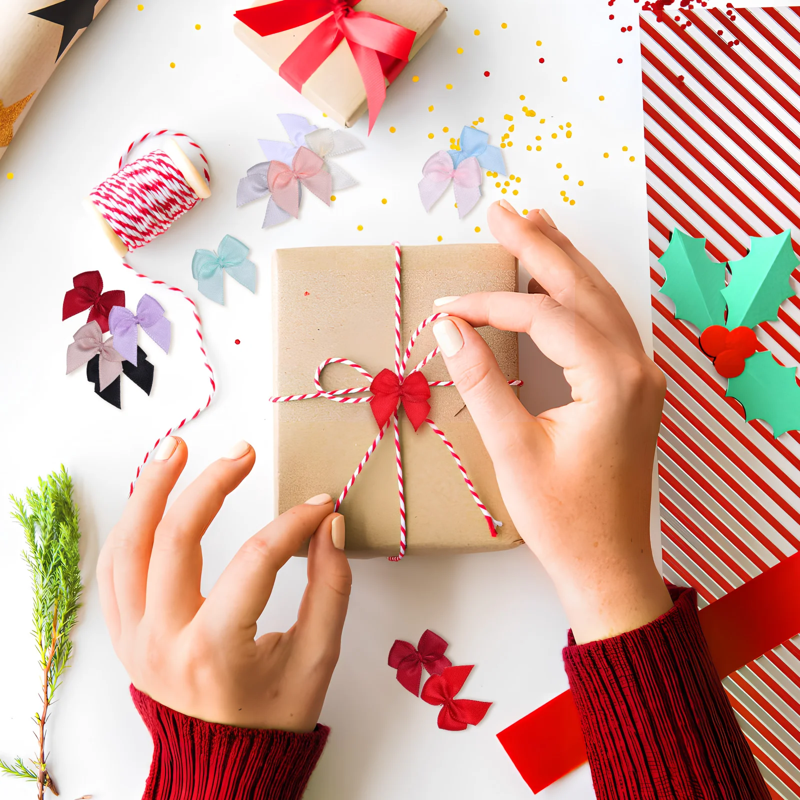 

180pcs Mini Bows Small Bowknots For Crafts Sewing Hair Clothing Embellishments Scrapbooking Diy Ribbon Decor Party Decoration