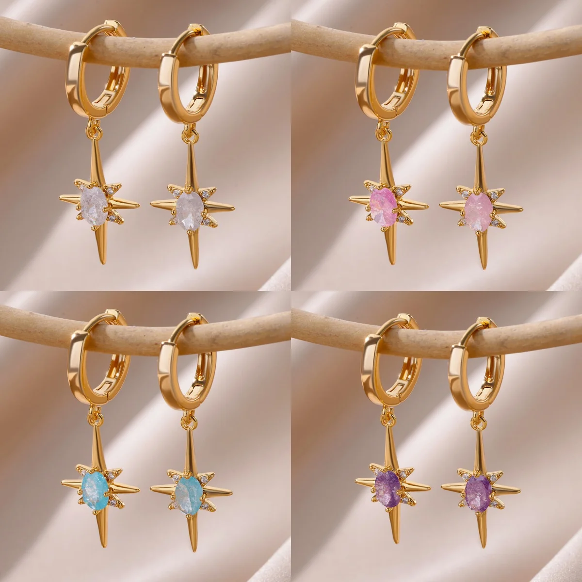 

Aesthetic Stainless Steel Hoop Earrings For Women Gold Color Minimalist Starry Zircon Pendant Earring Fashion Jewelry Party Gift