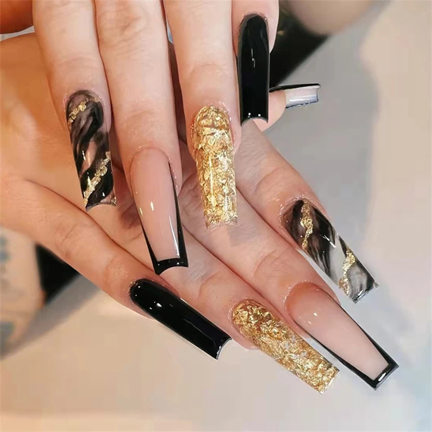 24Pcs/Set American Long Ballet Fake Nails Wave Line Wearing False Nails Full Cover Removable Handmade Acrylic Press on Nail Art
