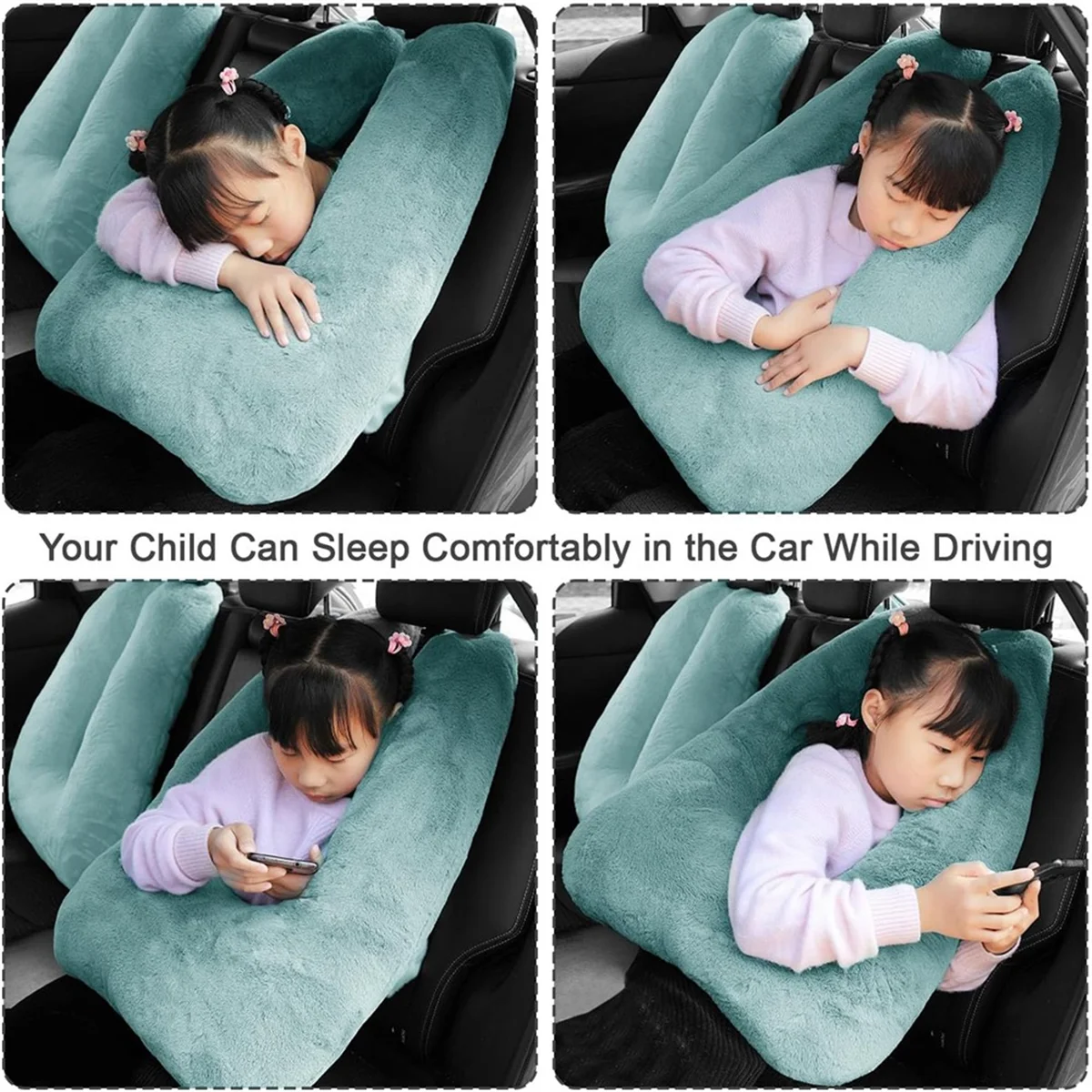 Travel Pillow, Children'S Travel Pillow, Multifunctional Car U-Shaped Pillow,Rear Seat Supports Heads and Body(Green )